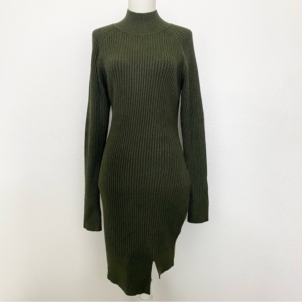 BARDOT Olive Green Ribbed Knit Dress - Picture 2 of 4